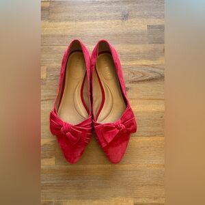 Talbots Red Suede Flats with Edison Bow Detail Like New